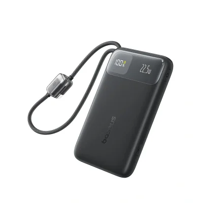 POWER BANK Baseus EnerFill FC11, 20000mAh, cablu integrat USB Type-C si Iphone Lightning, 22.5W, display, negru, "E0027S04" - 6932172699871