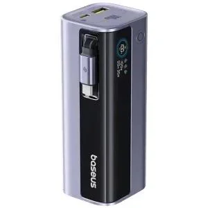 POWER BANK Baseus EnerGeek GR11, 10000mAh, 100W, 2 x USB Type-C, 1 x USB, cablu integrat USB Type-C, display, gri, "E0027A01" - 6932172691752