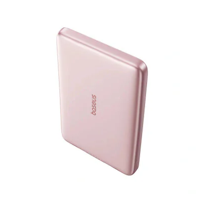 POWER BANK Baseus PicoGo, 5000mAh, 20W, 1 x USB Type-C, prindere magnetica incarcare wireless 15W, cablu integrat USB Type-C la USB Type-C 30cm, roz, "P1007680C453-00" - 6932172690663
