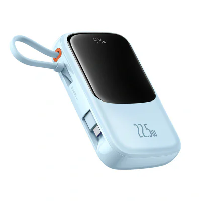 POWER BANK Baseus Qpow Pro+ Digital Display, 10000mAh, 22.5W, 2 x USB Type-C output/input, 1 x USB, 1 x Lightning, albastru, "P10067101313-00" - 6932172652470