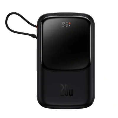 POWER BANK Baseus Qpow Pro Digital Display, 20000mAh, 20W, 1 x cablu integrat Iphone Lightning output, 1 x USB, 1 x USB Type-C, negru, "PPQD040001" - 6932172619671