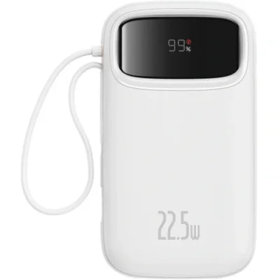 Baterie externa Baseus Qpow2, 20000mAh, 22.5W, 1 x USB; 1 x USB Type-C,1 x Lightning, total 3A, include cablu USB Type-C 0.3m, alb