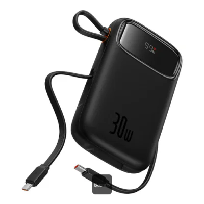 POWER BANK Baseus Qpow2 Digital Display, 10000mAh, 30W, 2 x USB Type-C output/input, 1 x USB, include cablu USB Type-C la USB Type-C 30cm, negru, "P10055008113-00" - 6932172667740