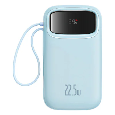POWER BANK Baseus Qpow2 Digital Display, 20000mAh, 22.5W, 2 x USB Type-C output/input, 1 x Lightning, 1 x USB, include cablu USB Type-C la USB Type-C 30cm, albastru, "P10055002313-00" - 6932172636265