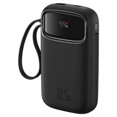 POWER BANK Baseus Qpow2 Dual-Cable, 20000mAh, PD 3.0 + QC 3.0 22.5W, 1 x USB; 1 x Iphone Lightning; 2 x USB Type-C, digital display pt. status baterie, total 2.4A, negru, "P10055002113-00" - 6932172636241