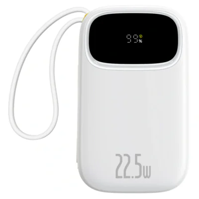 POWER BANK Baseus Qpow3, 20000mAh, 22.5W, 1 x USB, cablu integrat USB Type-C, cablu integrat Iphone Lightning, alb, "P10082107213-00" - 6932172691189