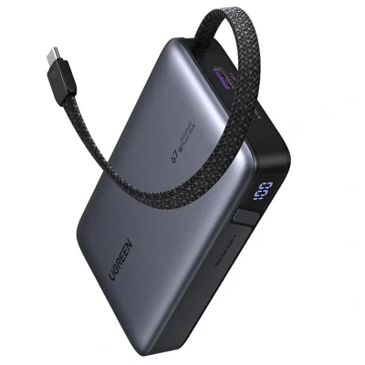 POWER BANK Ugreen "PB550", 20000mAh, 67W PD3.0, 1 x USB, 1 x USB Type-C, 1 x USB Type-C integrat, display, gri, "55996B"