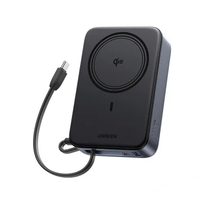 POWER BANK Ugreen "PB567", 20000mAh, 30W PD3.0, 1 x USB, 1 x USB Type-C, incarcare magnetica 15W, 1 x USB Type-C cablu integrat, gri, "55450B"