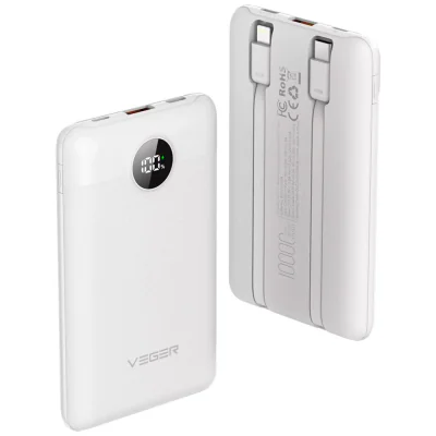 POWER BANK USB 10000MAH/W/CABLE C11 WHT W1170WH VEGER