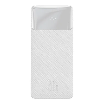 Baterie externa Baseus Bipow, capacitate 10.000 mAh, 2 porturi iesire USB 2.0, 1 port USB-C, voltaj iesire 5 V, amperaj 3 A, functii display digital pentru nivel baterie, alb