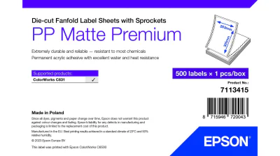 PP MATTE LABEL PREM DIE-CUT/FANFOLD SHEETS WITH SPROCKETS 20