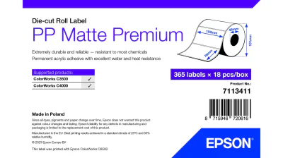 PP MATTE LABEL PREM DIE-CUT/ROLL 102X76MM 365 LABELS