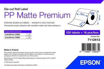 PP MATTE LABEL PREM DIE-CUT/ROLL 76X51MM 535 LABELS