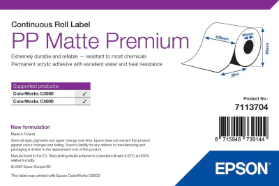 PP MATTE LABEL PREMIUM/CONTINUOUS ROLL 105MM X 29M