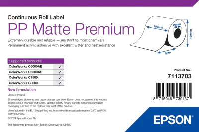 PP MATTE LABEL PREMIUM/CONTINUOUS ROLL 105MM X 55M