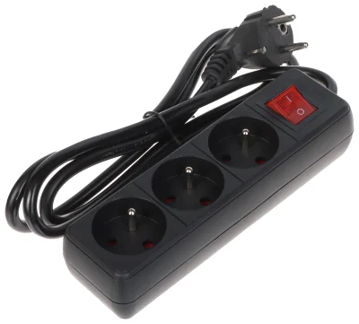 Prelungitor BLOW PR-1.5M-3G-SW/B, 3 prize, 1,3 m, cu întrerupător, negru