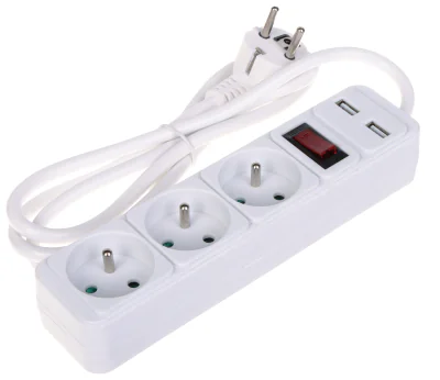 Prelungitor BLOW PR-1.5M-3G-SW/USB/W, 3 prize + 2 USB, 1,3 m, cu întrerupător, alb