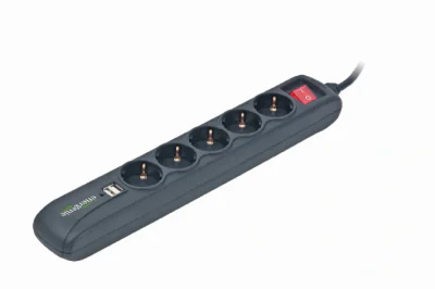 ENERGENIE Power Strip 5 sockets incl 2 USB ports 2A each plastic case 1.5m black