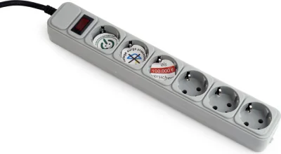 PRELUNGITOR GEMBIRD, Schuko x 6, conectare prin Schuko (T), cablu 1.8 m, 16 A, protectie supratensiune, protectie copii, gri, "SPG6-B-6C"