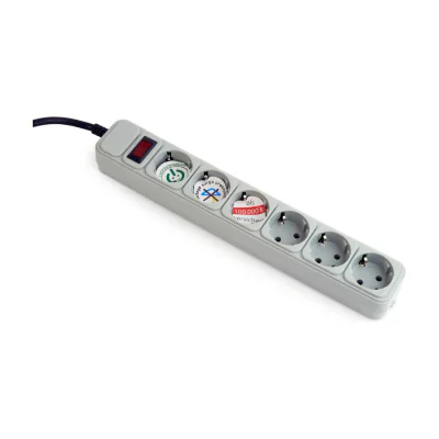 PRELUNGITOR GEMBIRD, Schuko x 6, conectare prin Schuko (T), cablu 1.8 m, 16 A, protectie supratensiune, protectie copii, gri, "SPG6-B-6C"