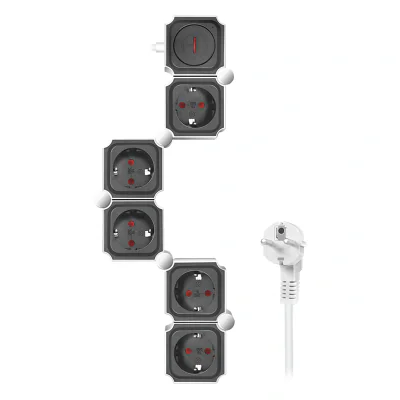 PRELUNGITOR LOGILINK, flexibil 180 grade, Schuko x 5, cablu 3G 1.5mm2, 230 V/16 A, 50 Hz, max. 3600 W, buton intrerupator iluminat, IP20, 1.5m, alb/negru "LPS277" (include TV 0.80lei)