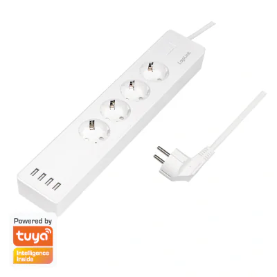 PRELUNGITOR LOGILINK,Wi-Fi,Schukox4,USBx4 5V/4A max.20W, cablu 3G 1.5mm2 10A, Supracurent/supraten/scurtcircuit/supraincalzire,IP20, comp TUYA,Alexa,G.Home,1.8m,alb, "SH0104"