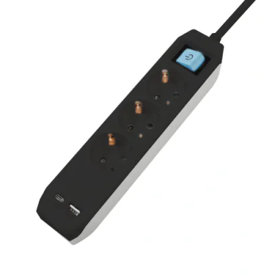 PRELUNGITOR SPACER, Schuko x 3, conectare prin Schuko (T),Type-C x1, USB x 1, 3.1A, cablu 1.8m, 16 A, max. 3500W, protectie copii, Intrerupator, Gri.