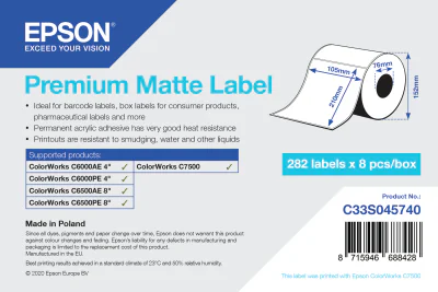PREMIUM MATTE LABEL DIE-CUTROLL/105MMX210MM 282 LABELS