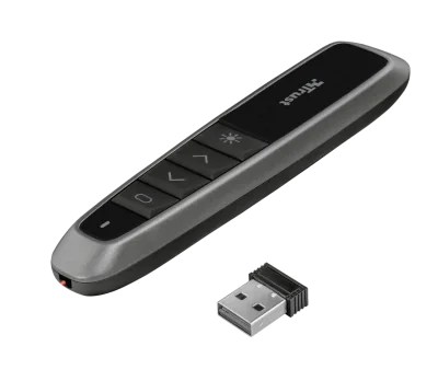 Presenter Trust wireless Bato, 4 butoane, interfata USB-A 2.0, 2 bateri tip AAA, negru