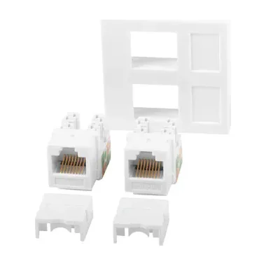 Priză de perete Lanberg 2x RJ45 45x45 + keystone 2x Cat.6 UTP, albă