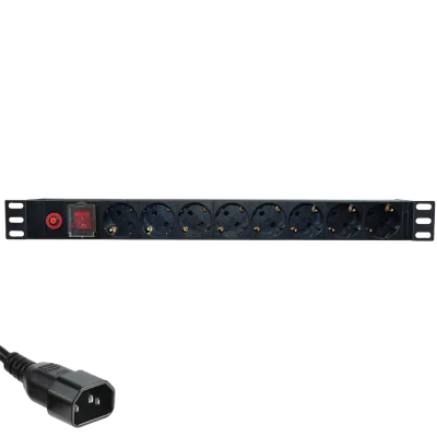Priza de rack 19 inch, PDU 1U, 8 posturi Schuko cu alimentare C14, Eco Xcab "EcoXcab-819-C14"