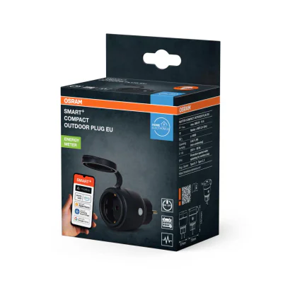 Priza inteligenta de exterior Osram SMART+ Matter over WiFi (2.4 GHz), 16A, 3680W, IP44, compatibila Amazon Alexa, Google Home, Apple Home, Samsung SmartThings si alte platforme Matter, Neagra