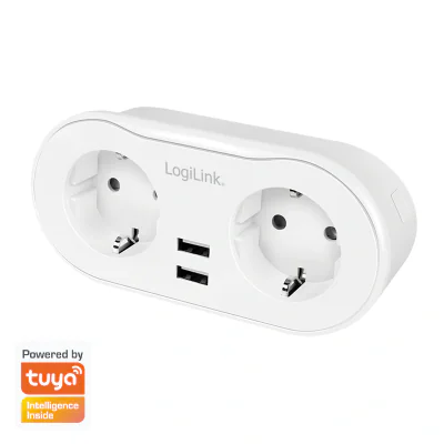 PRIZA INTELIGENTA LOGILINK, Wi-Fi Smart,Schuko x 2, USB x 2 5V/2.4A max. 12W,prot. Supracurent / supratensiune, IP20, compatibil TUYA, Amazon Alexa si Google Home, alb "SH0102" (include TV 0.18lei)