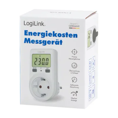 PRIZA LOGILINK, Schuko x 1, conectare prin Schuko (T), contor de cost energie, 16 A, afisaj energie / putere / tarif cost, baterie incorporata, IP20, alb, "EM0002B"