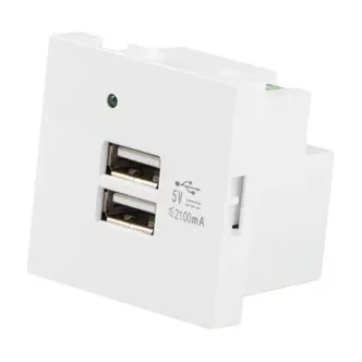 Priză modulară Lanberg AC 45x45, 230V, 2x USB-A 2.1A 5V, alb