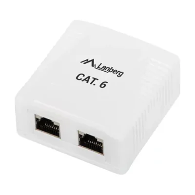 Priză RJ-45 Lanberg montare aparentă, Cat.6 FTP ecranată, 2x RJ45, albă