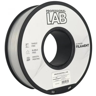 PROFESSIONAL LAB 3D FILAMENT 1KG ABS+ TRANSPARENT, Diametru:1.75mm, GreutateL 1KG, Temperatura duza: 220C – 250C, Temperatura platforma: 95C – 110C,