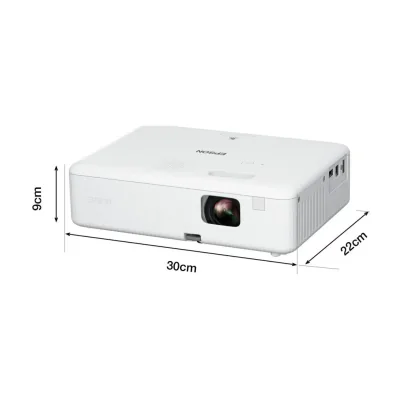 Proiector Epson CO-W01, 3LCD, 3.000 lumeni/ 2.000 Ecomode, WXGA, HD ready, 16:10, lampa 6.000 ore/ 12.000 ore Economy mode, corectie ± 30, zoom 1- 1.35, dimensiune maxima imagine 378", distanta maxima de proiectie 10.4 m, HDMI 1.4, USB 2.0-A, USB 2.0