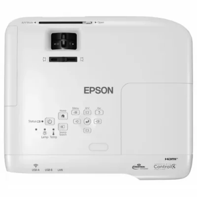 Proiector Epson EB-992F, 3LCD, 4000 lumeni, FHD 1920*1080, 16:9, 16.000:1, lampa 6.500 ore/ 17.000 ore Ecomode, zoom 1.6, dimensiune maxima imagine 300", USB 2.0 Type A, USB 2.0 Type B, RS-232C, Ethernet interface (100 Base-TX / 10 Base-T), 2* VGA, 2