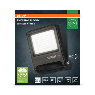 Proiector LED OSRAM ENDURA FLOOD, 50W, 220-240V, 4500 lm, lumina neutra(4000K), IP65, 245x210x43mm, aluminiu, Gri