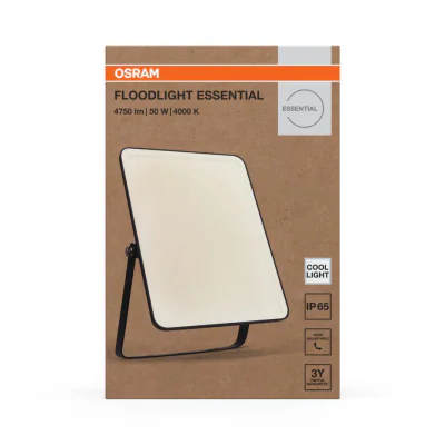 Proiector LED OSRAM FLOODLIGHT ESSENTIAL, 50W, 220-240V, 4500 lm, lumina neutra(4000K), IP65, 23.8x3x16.1cm, aluminiu, Negru