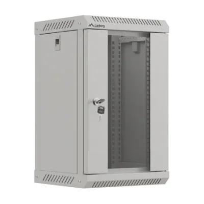 Rack de perete Lanberg 10" 9U/300x300 (flat pack), ușă din sticlă securizată, gri