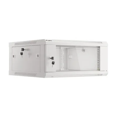 Rack de perete Lanberg 19" 4U 600x600 mm cu ușă din sticlă, gri, V2