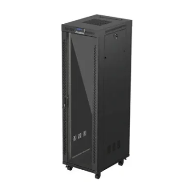 Rack de podea Lanberg 19" 42U/600x800 V2, panou LCD, ușă din sticlă, flat pack, negru
