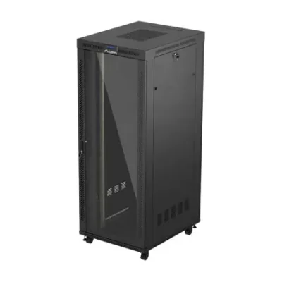 Rack de podea Lanberg 19 inch 42U 800x1000 V2, ușă din sticlă temperată, panou LCD, flat pack, negru