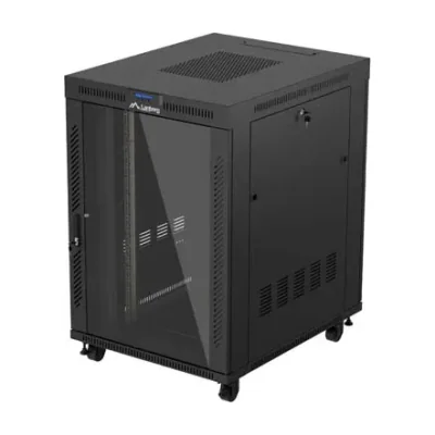 Rack de podea Lanberg 22U 800x1000mm cu ușă frontală din sticlă, panou LCD