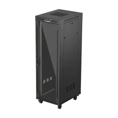 Rack Lanberg 19" Free-Standing 37U/600x800 V2, ușă din sticlă cu panou LCD, negru
