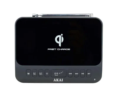 Radio cu ceas Akai USB/BT AKAI ACRB-1000, Wireless Fast Charging, Bluetooth V5.1, Bluetooth 8 m, Telescopic antenna, AUX in input, USB slot 1 charging function, USB slot 2 playing function, Power Source AC110 240~50/60Hz, Power Consumption 11W, RMS p