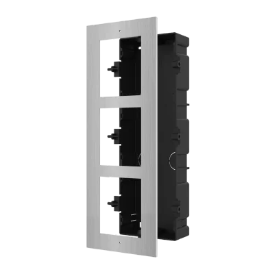 Ramă de montaj pentru 3 module, post exterior modular seria KD8 Pro HIKVISION DS-KD-ACF3/S, montaj îngropat, capac inox
