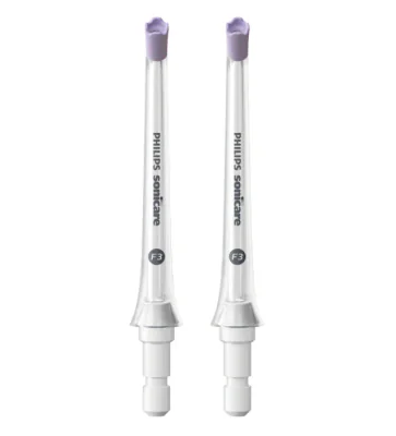 Rezerva 2 capete de curatare interdentara PHILIPS Sonicare HX3062/00, 4 jeturi consistente de apa, Ghidaj din cauciuc moale delicat cu gingiile, Compatibil cu aparatele de curatare interdentara Sonicare Power Flosser, L x A x I (mm) 20x62x110